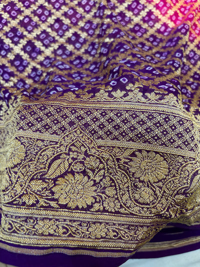 Pure Georgette Bandhani Zari Banarasi Border Saree