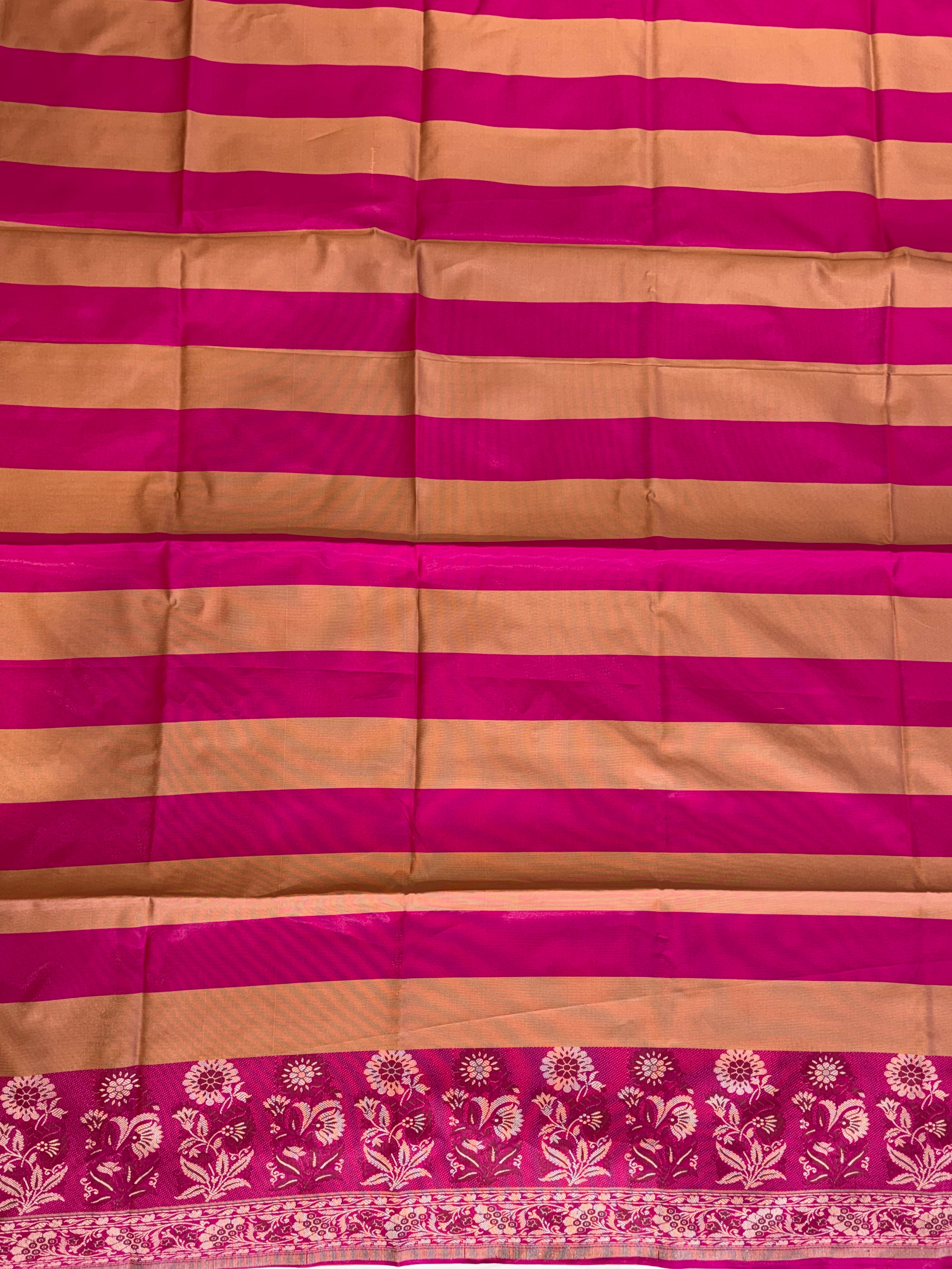Banarasi soft silk suit in cream with pink  colour combination