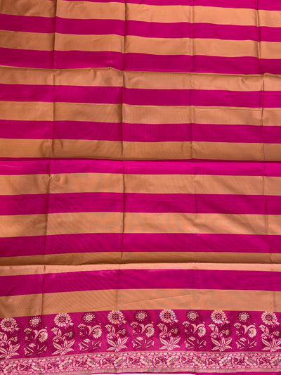 Banarasi soft silk suit in cream with pink  colour combination