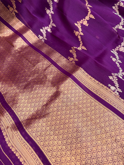 Pure handloom organza silk saree in purple colour