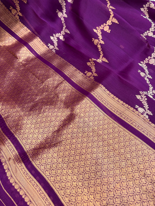 Pure handloom organza silk saree in purple colour