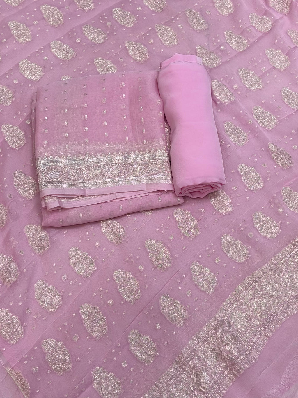 Pure khaddi chiffon suit in baby pink colour
