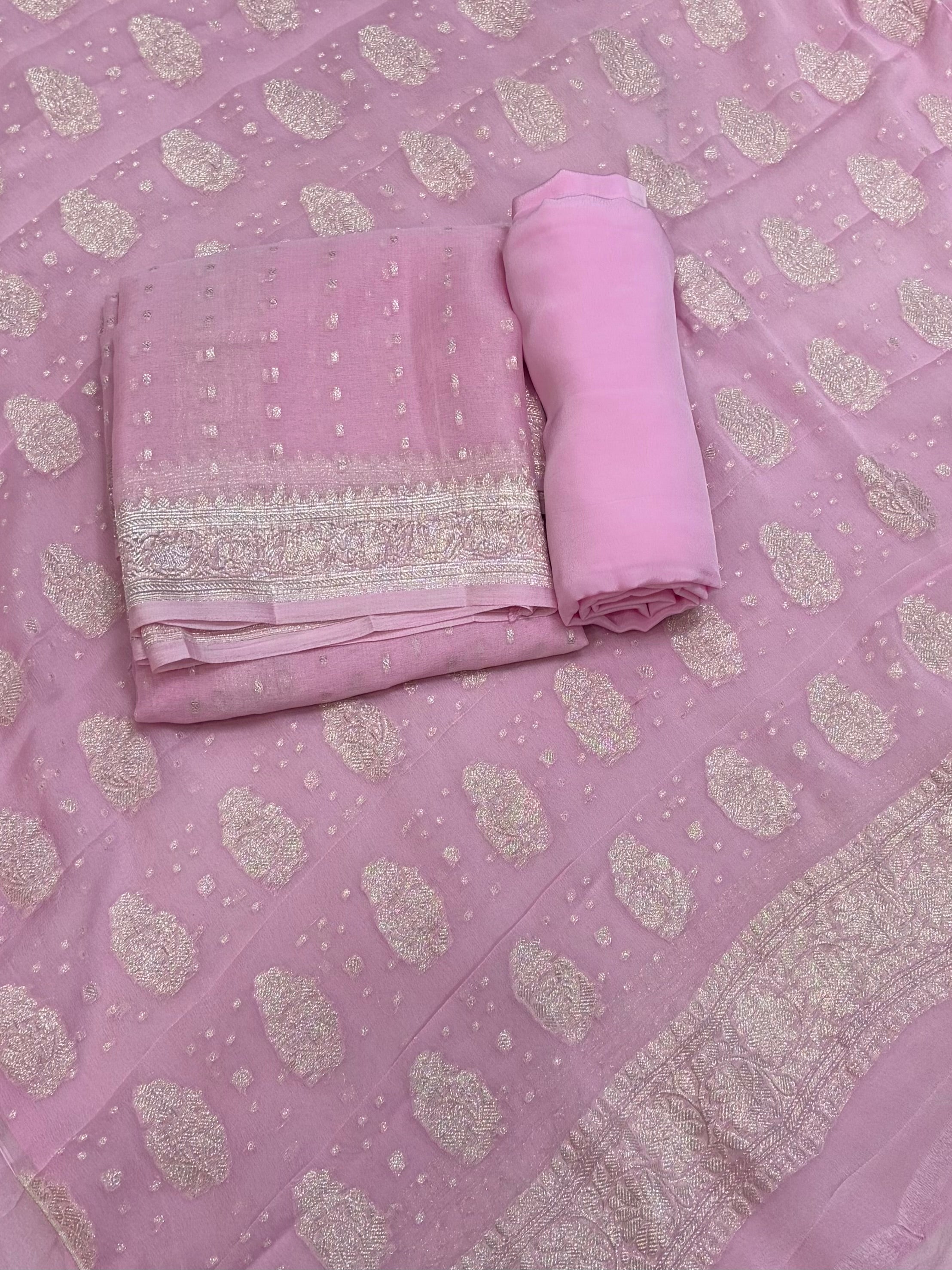 Pure khaddi chiffon suit in baby pink colour