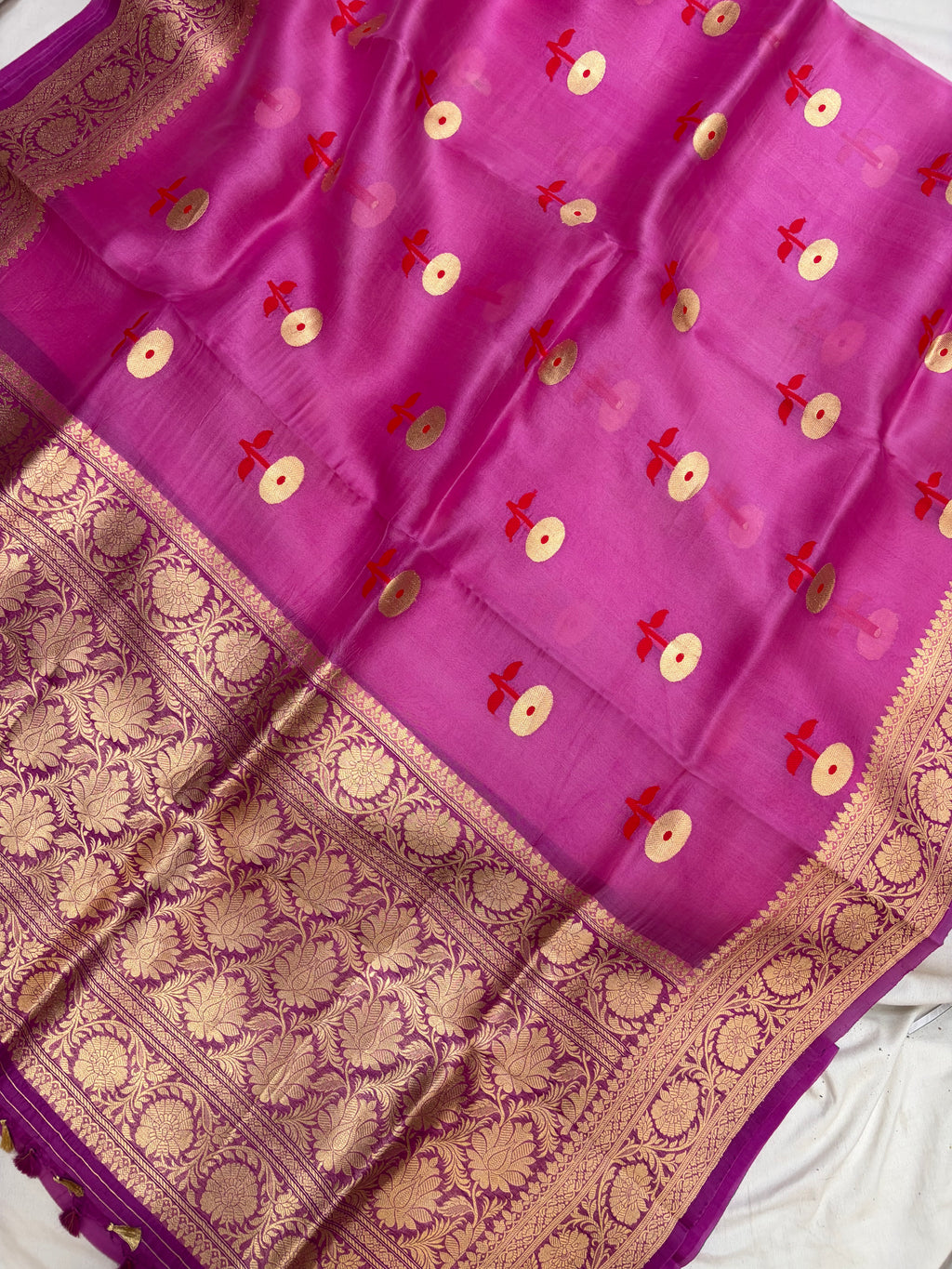 Pure organza silk saree in magenta purple colour