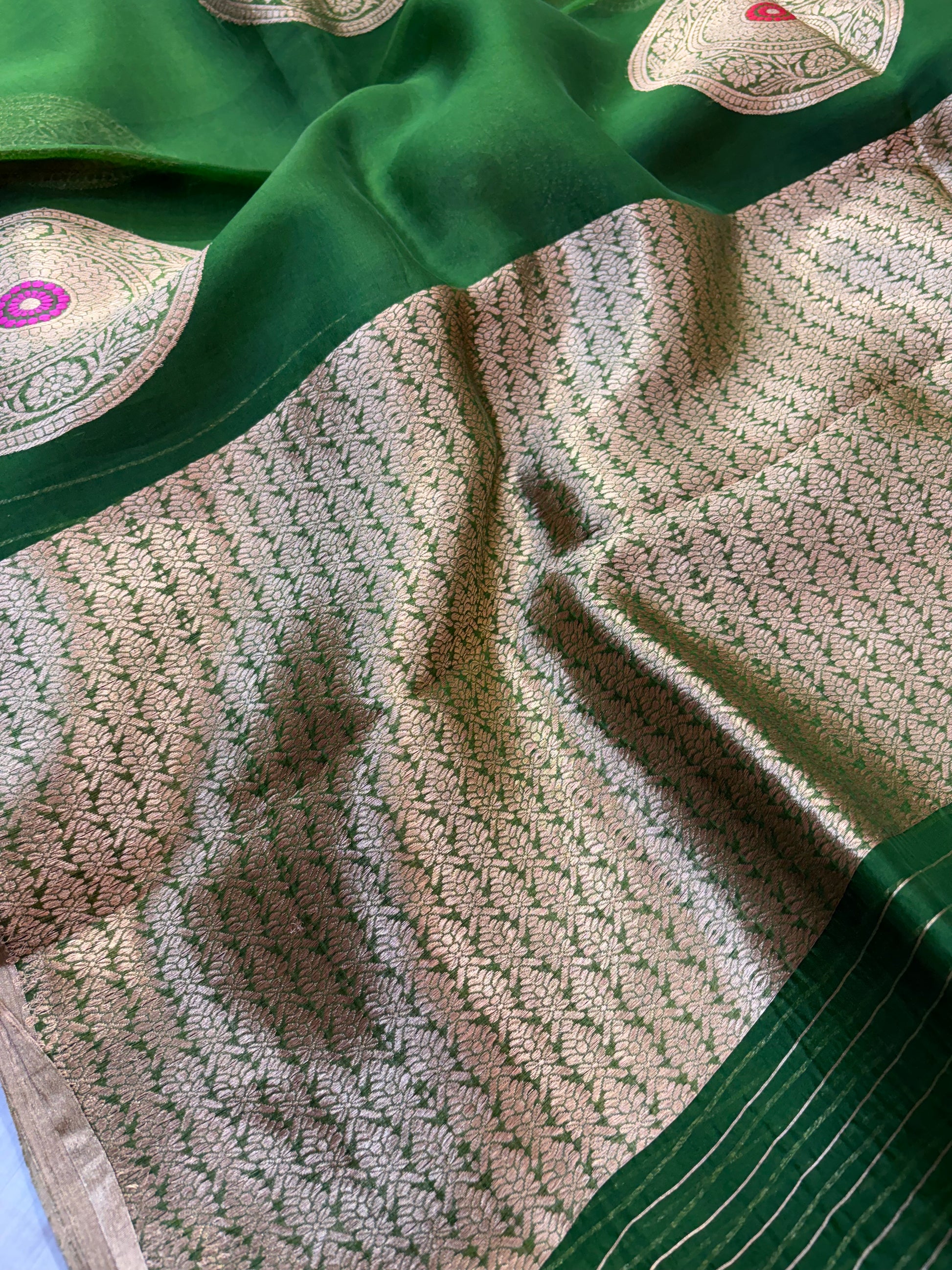 Pure handloom organza silk saree in green colour