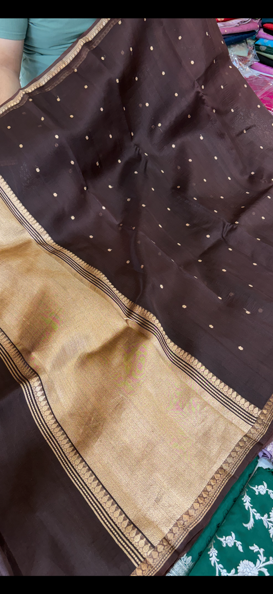 Pure handloom Kora silk saree in brown colour