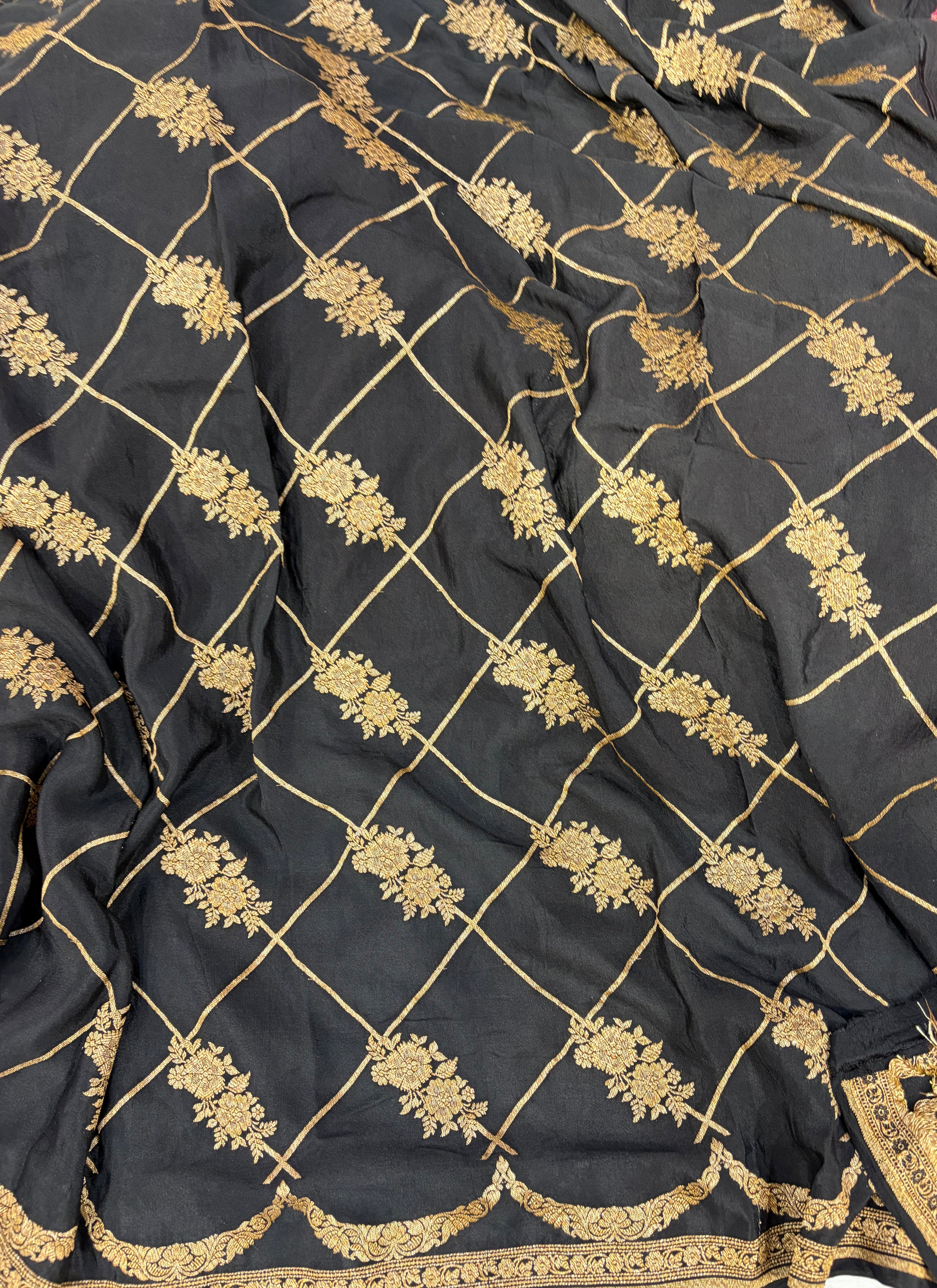 Pure khaddi crepe silk saree in rust orange with chocolate brown colour