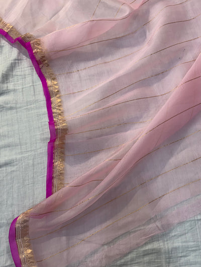 Pure handloom organza silk saree In Baby pink colour with Ranj piping border
