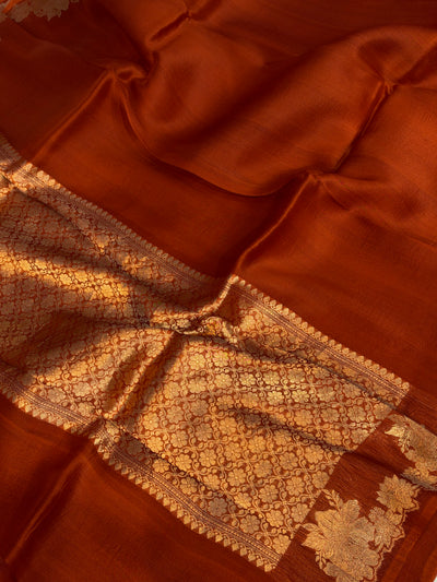 Pure handloom Kora silk saree in Rust orange colour