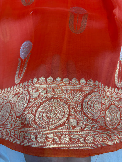 Pure handloom organza silk saree in orange colour