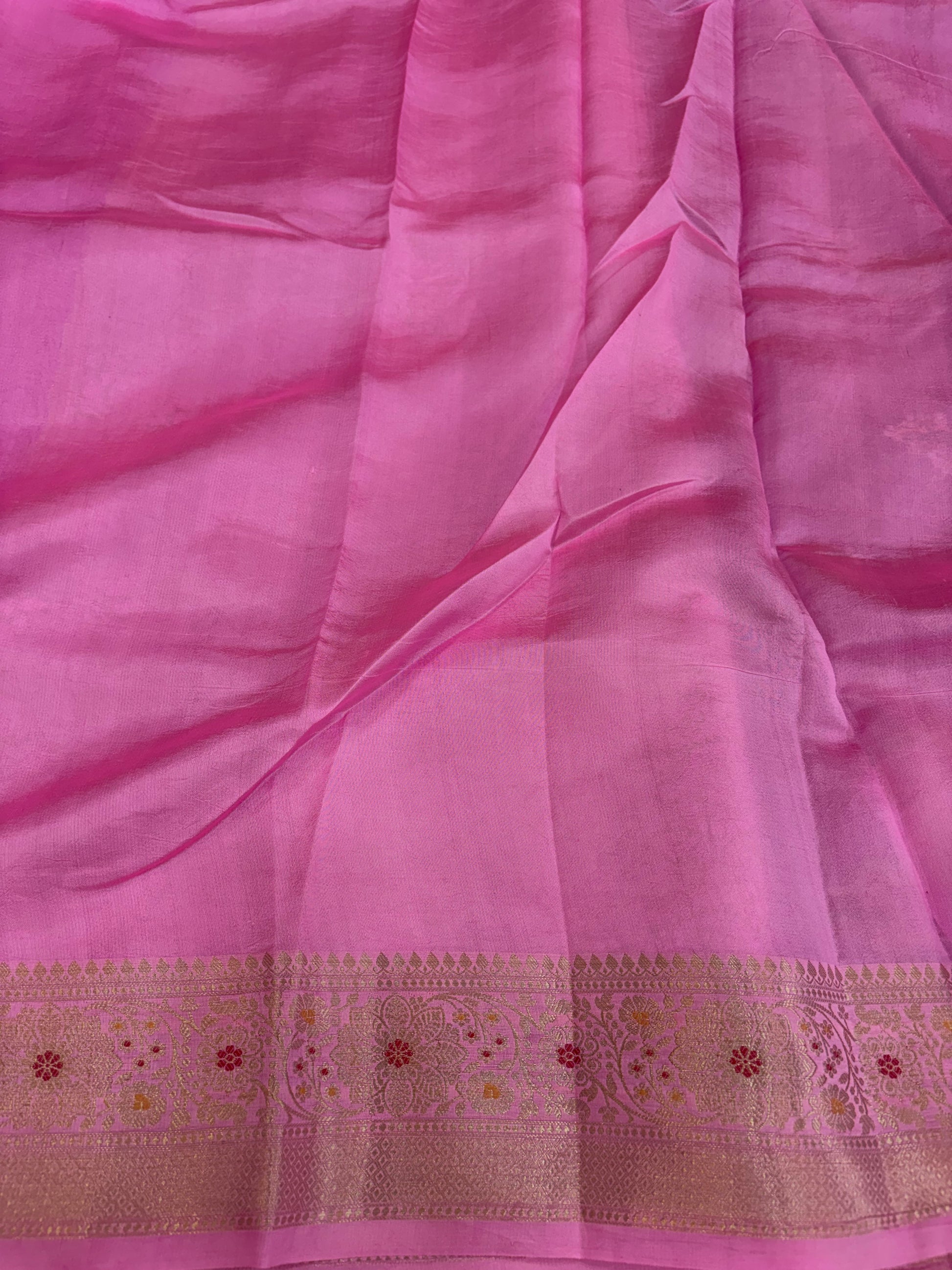 Pure raw mango saree in Rani with baby pink colour combination