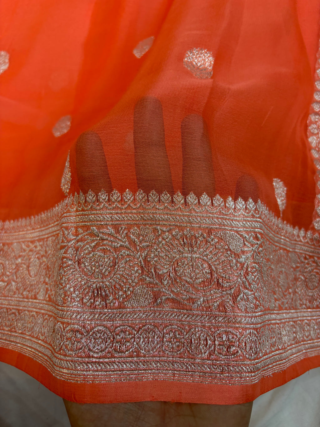 Pure khaddi chiffon saree in half half colour shade