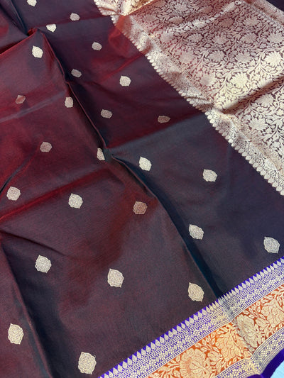 Pure handloom organza silk saree in with 3D colour border