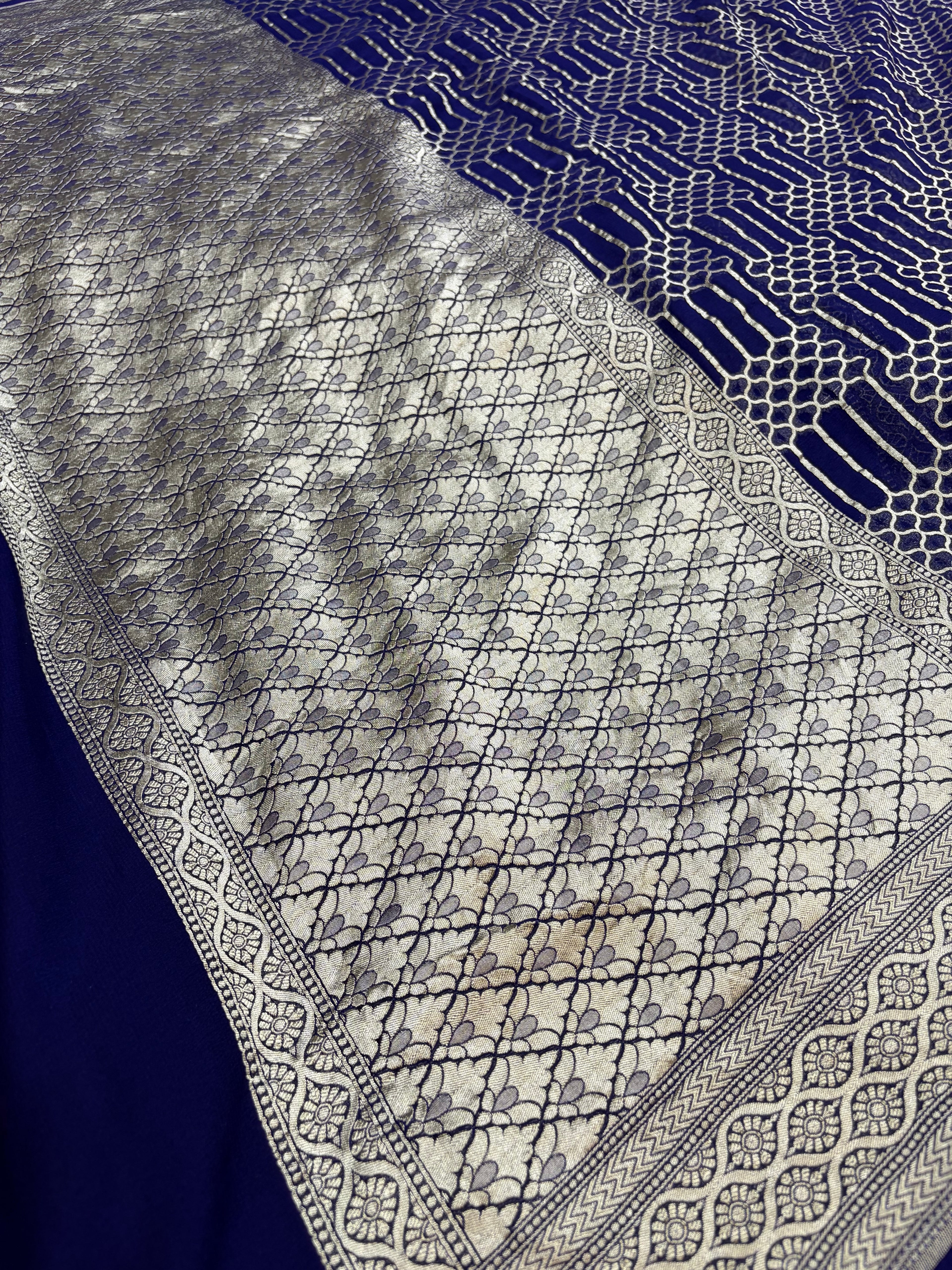 Pure georgette silk saree in navy blue colour