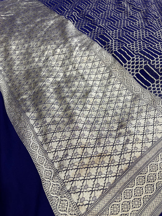 Pure georgette silk saree in navy blue colour