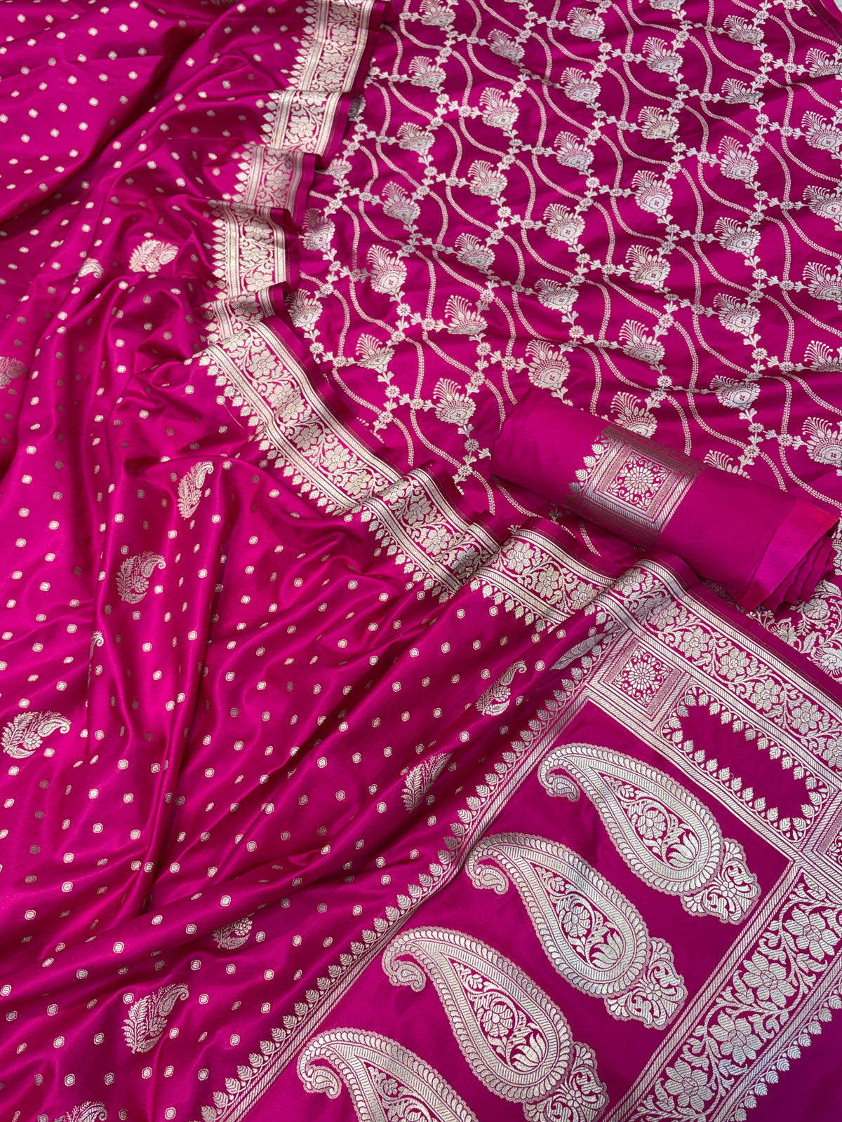 Beautiful Banarasi Mashru silk suit in Dark Rani colour