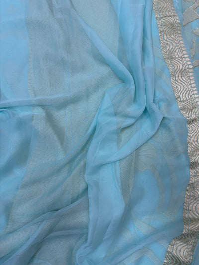 Pure georgette silk saree in pastel sky blue colour