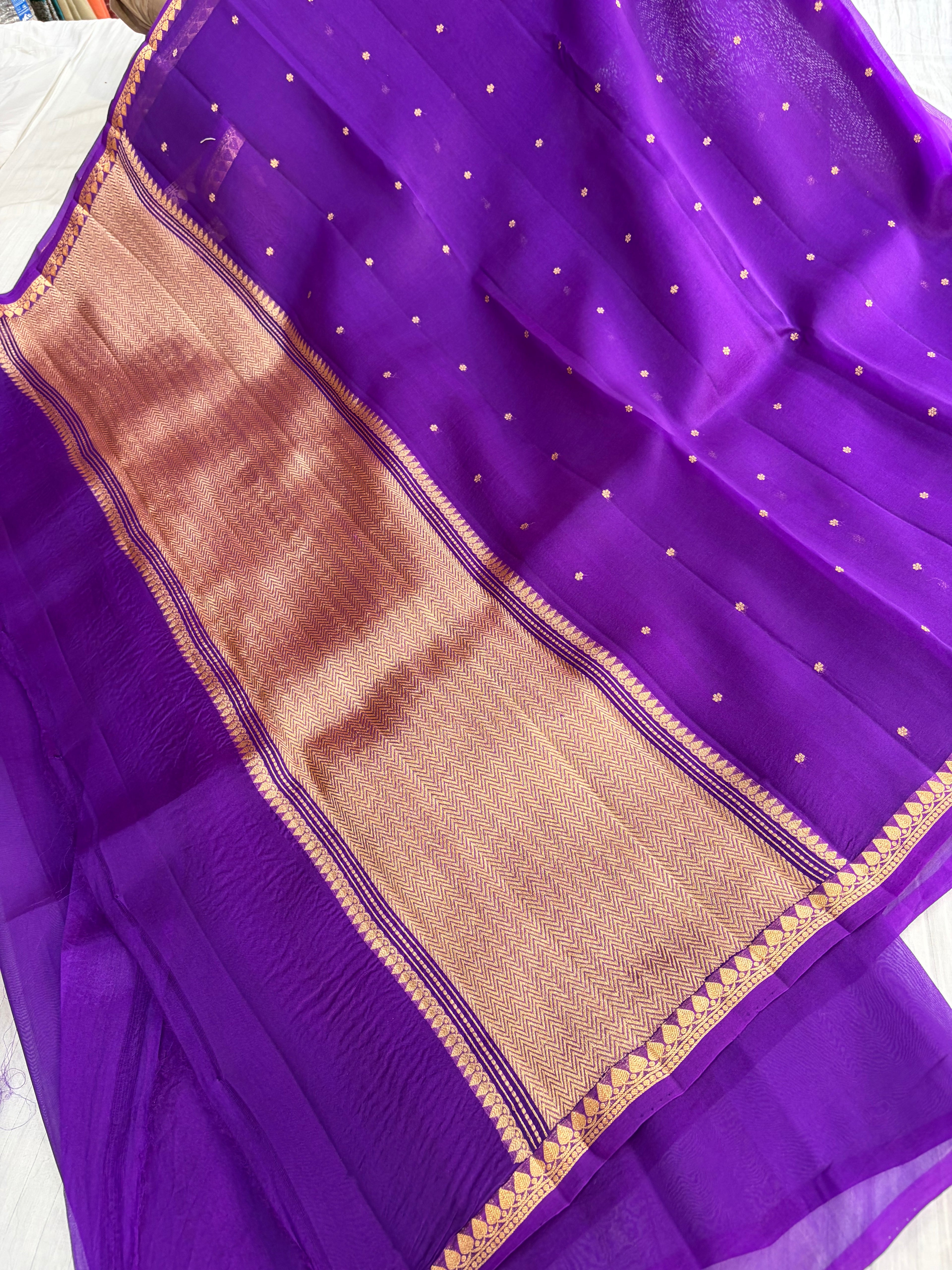 Pure handloom organza silk saree in purple colour