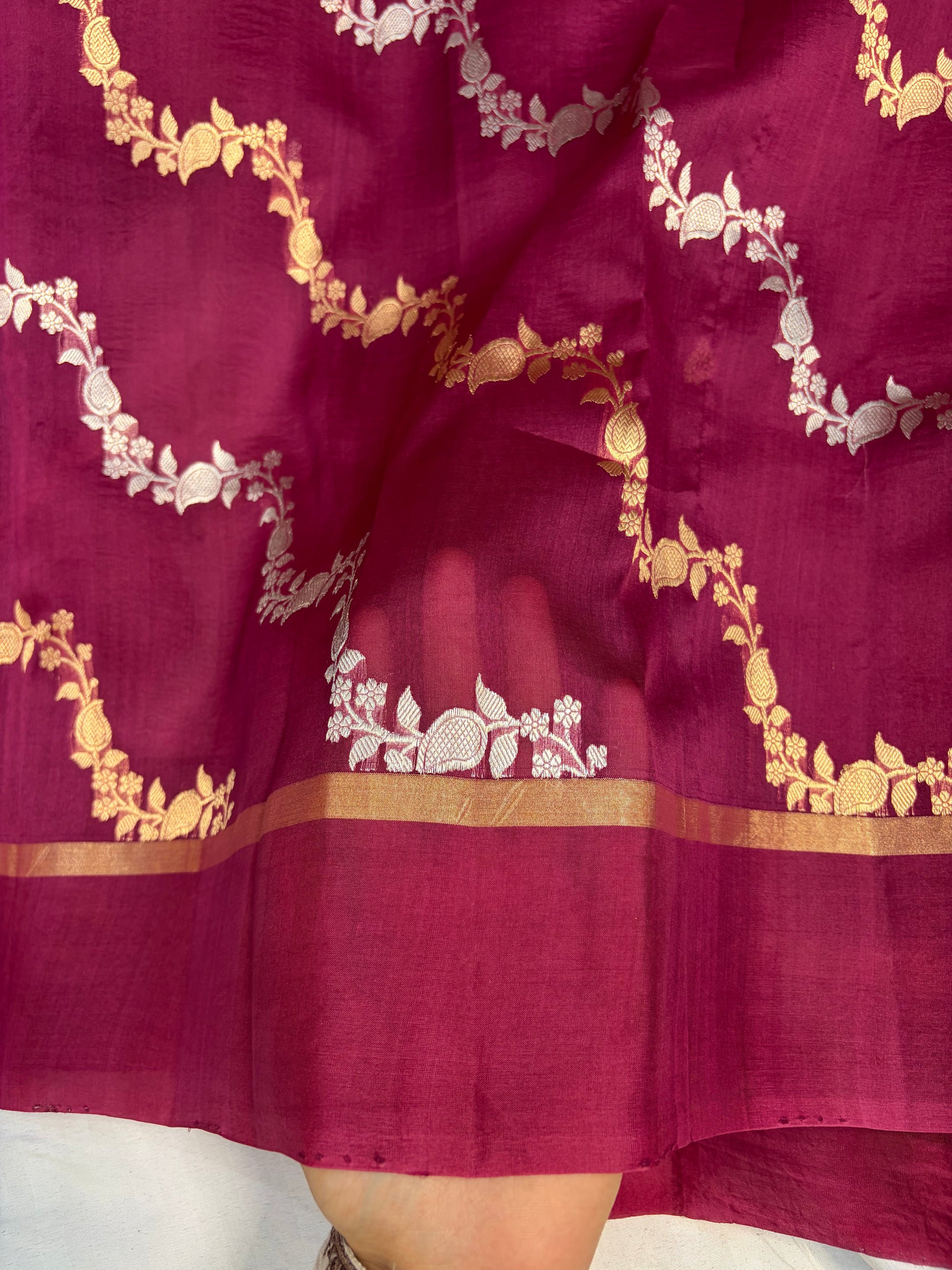 Pure handloom organza silk saree in wine colour