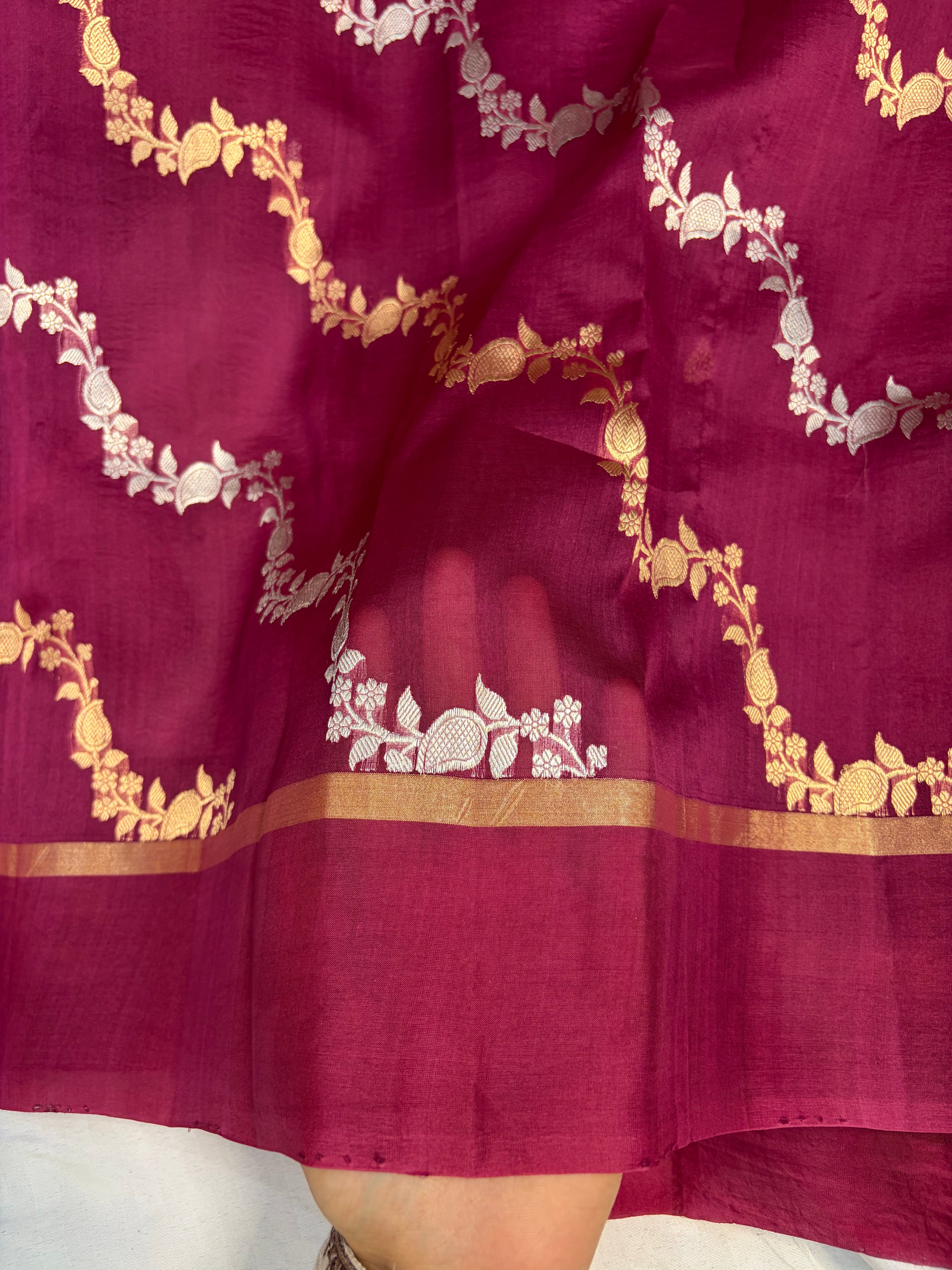 Pure handloom organza silk saree in wine colour
