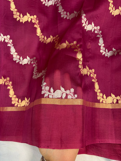 Pure handloom organza silk saree in wine colour