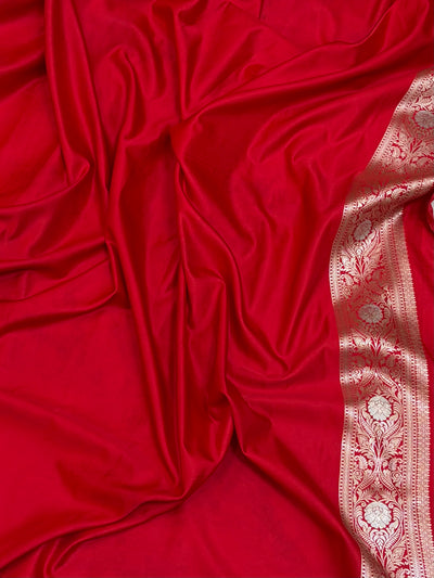 Mughali jaal Red Mashru Silk saree in red colour