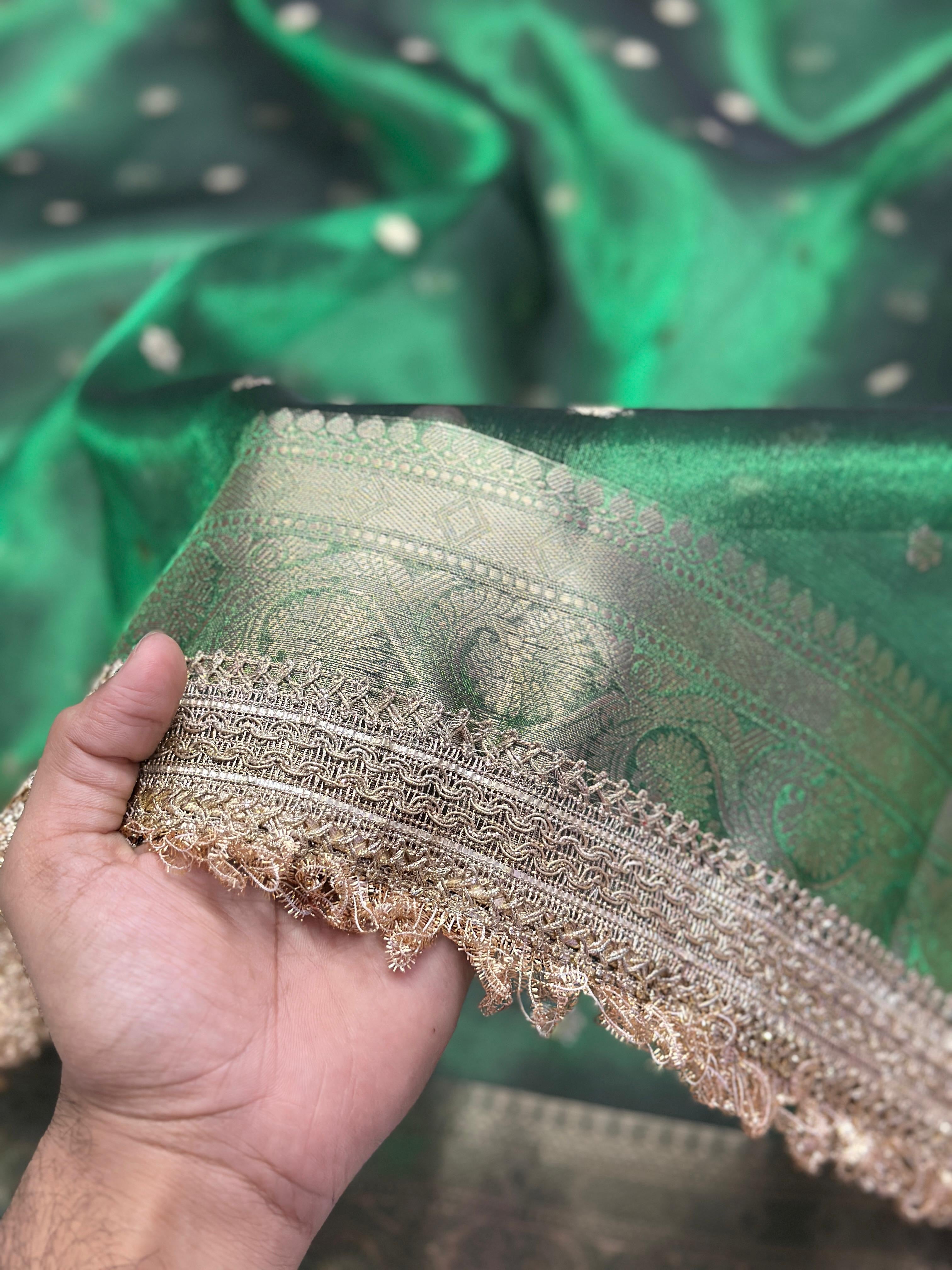 BANARASI SOFT TISSUE SILK SAREE WITH PREMIUM DOUBLE LACE WORK