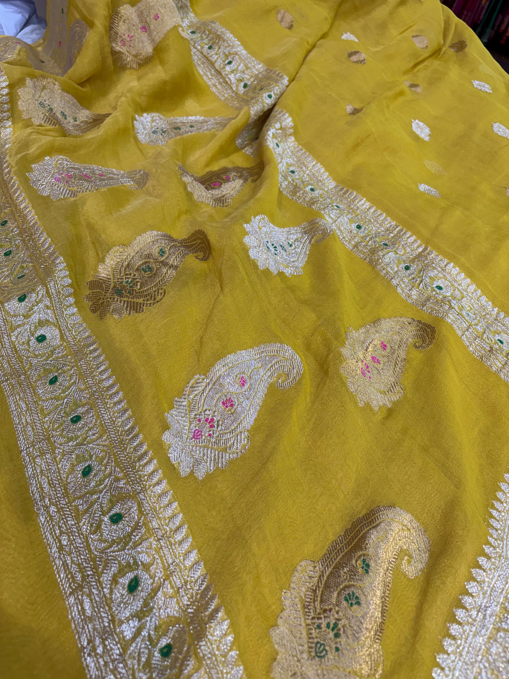PURE KHADDI TISSUE SILK SAREE IN GOLD YELLOW COLOUR