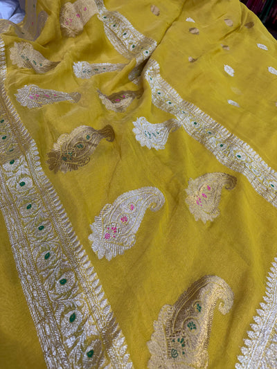PURE KHADDI TISSUE SILK SAREE IN GOLD YELLOW COLOUR