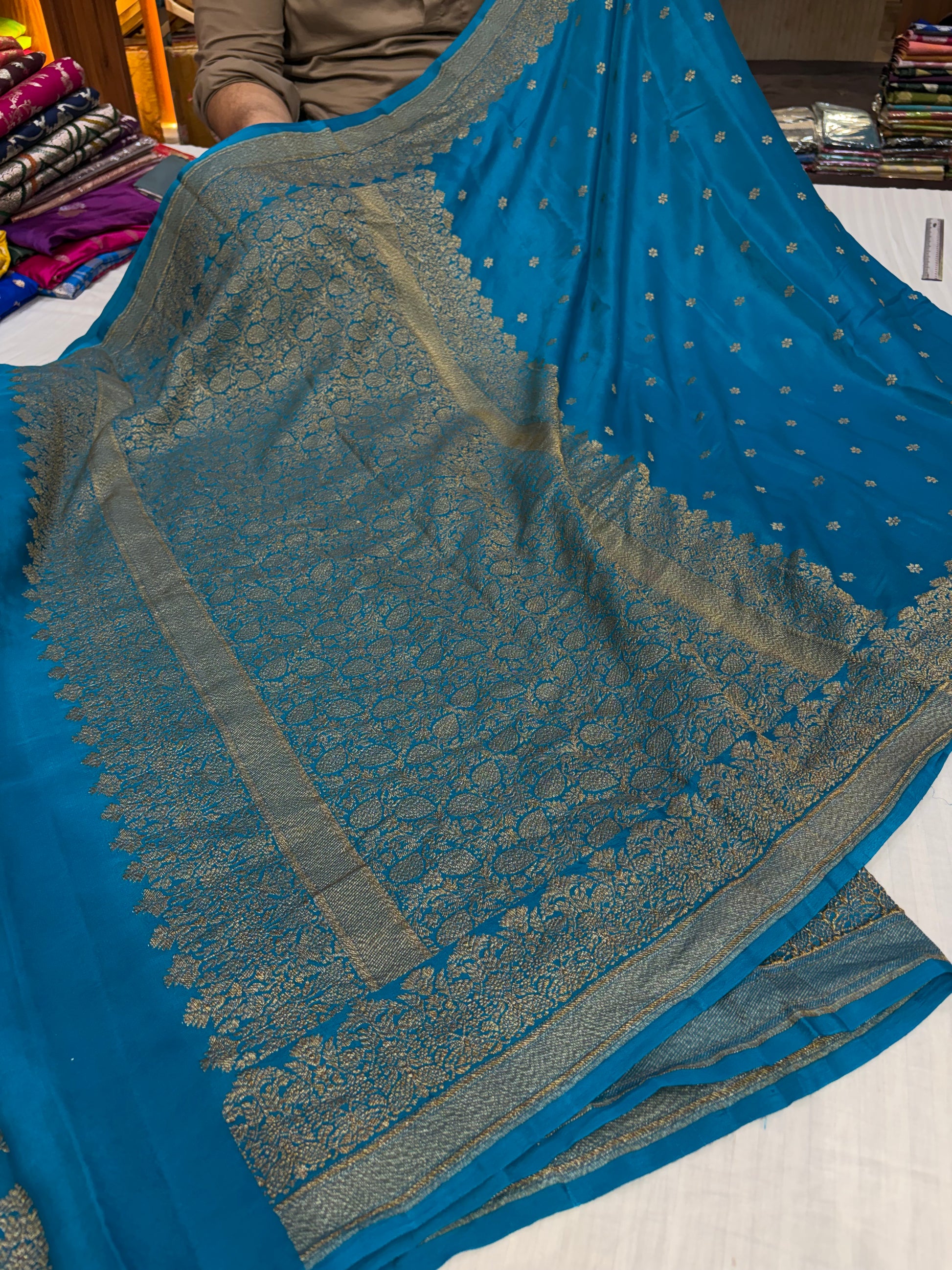 Pure khaddi crepe silk saree in German blue colour