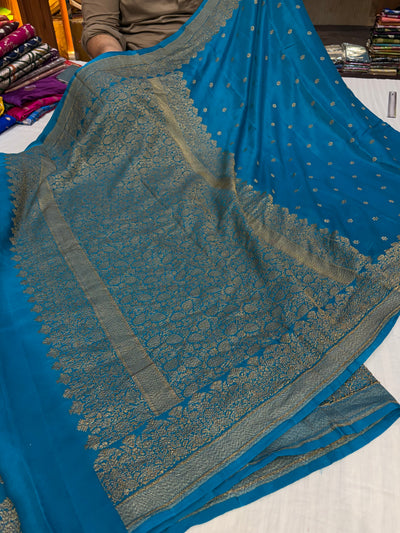 Pure khaddi crepe silk saree in German blue colour