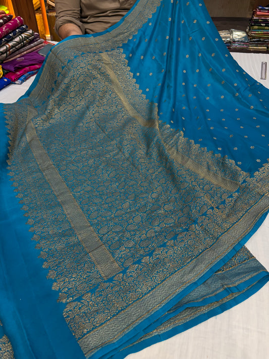 Pure khaddi crepe silk saree in German blue colour