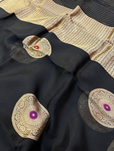 Pure handloom organza saree in black colour