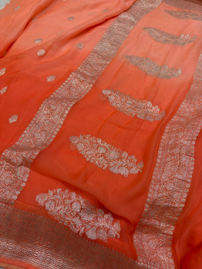 Pure khaddi chiffon saree in half half colour shade