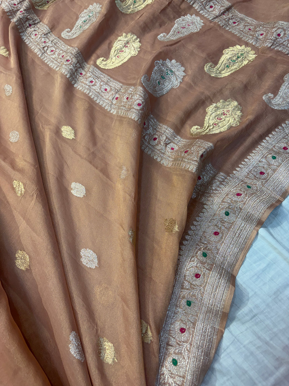 PURE KHADDI TISSUE SILK SAREE IN CHIKU COLOUR