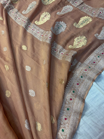 PURE KHADDI TISSUE SILK SAREE IN CHIKU COLOUR