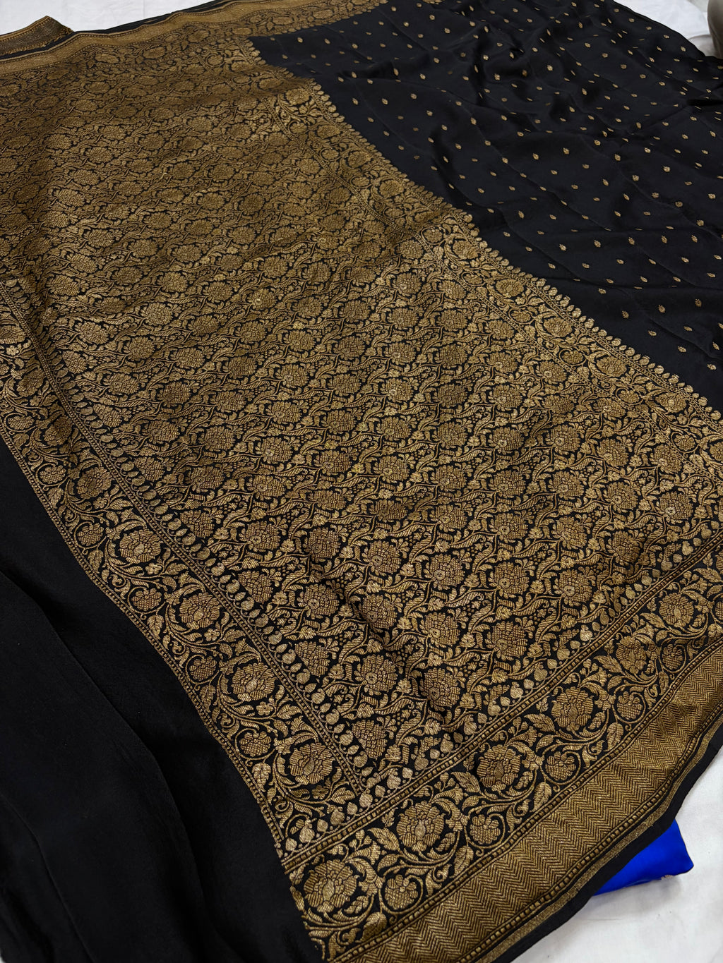 Pure khaddi crepe silk saree in black colour