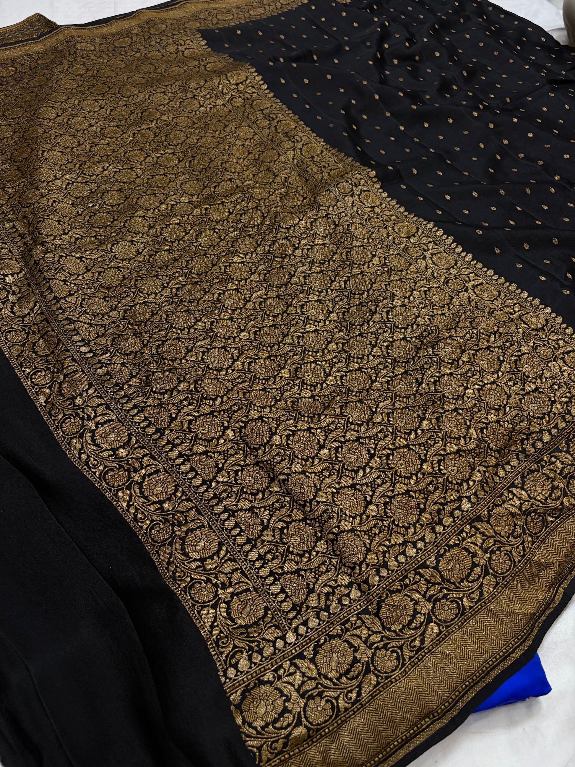 Pure khaddi crepe silk saree in black colour
