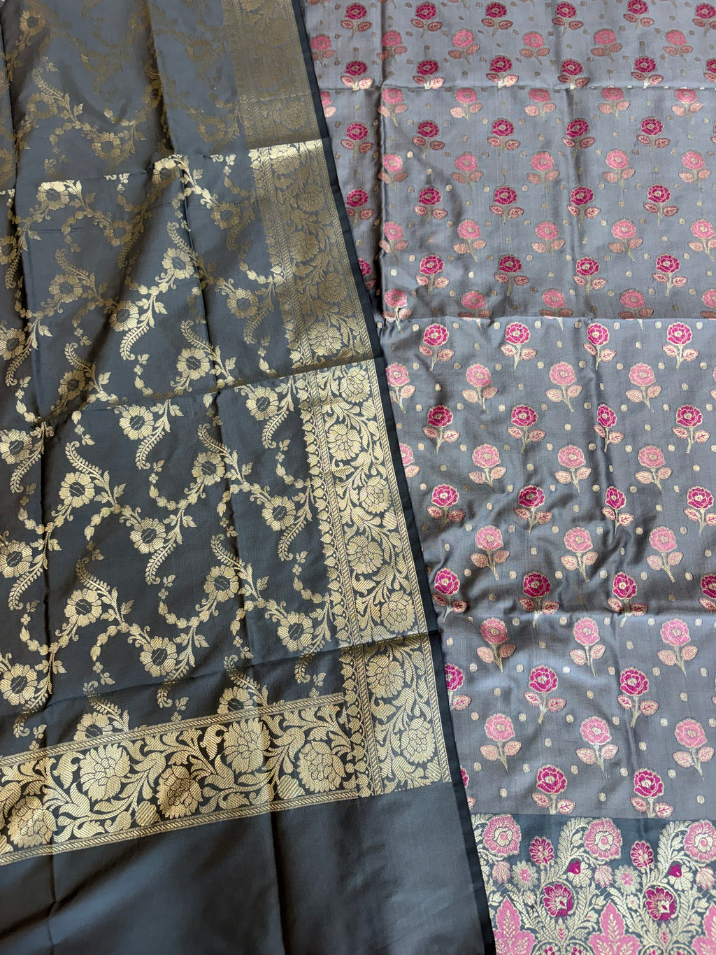 Banarasi soft silk suit light dark grey colour