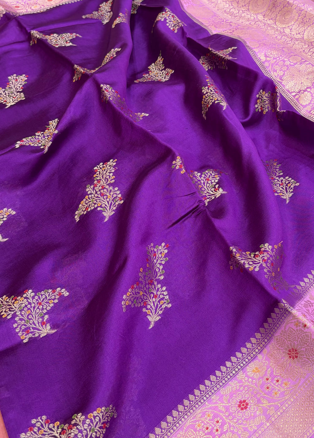 Pure raw mango saree in purple with levender colour combination