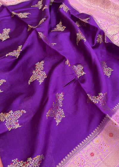 Pure raw mango saree in purple with levender colour combination