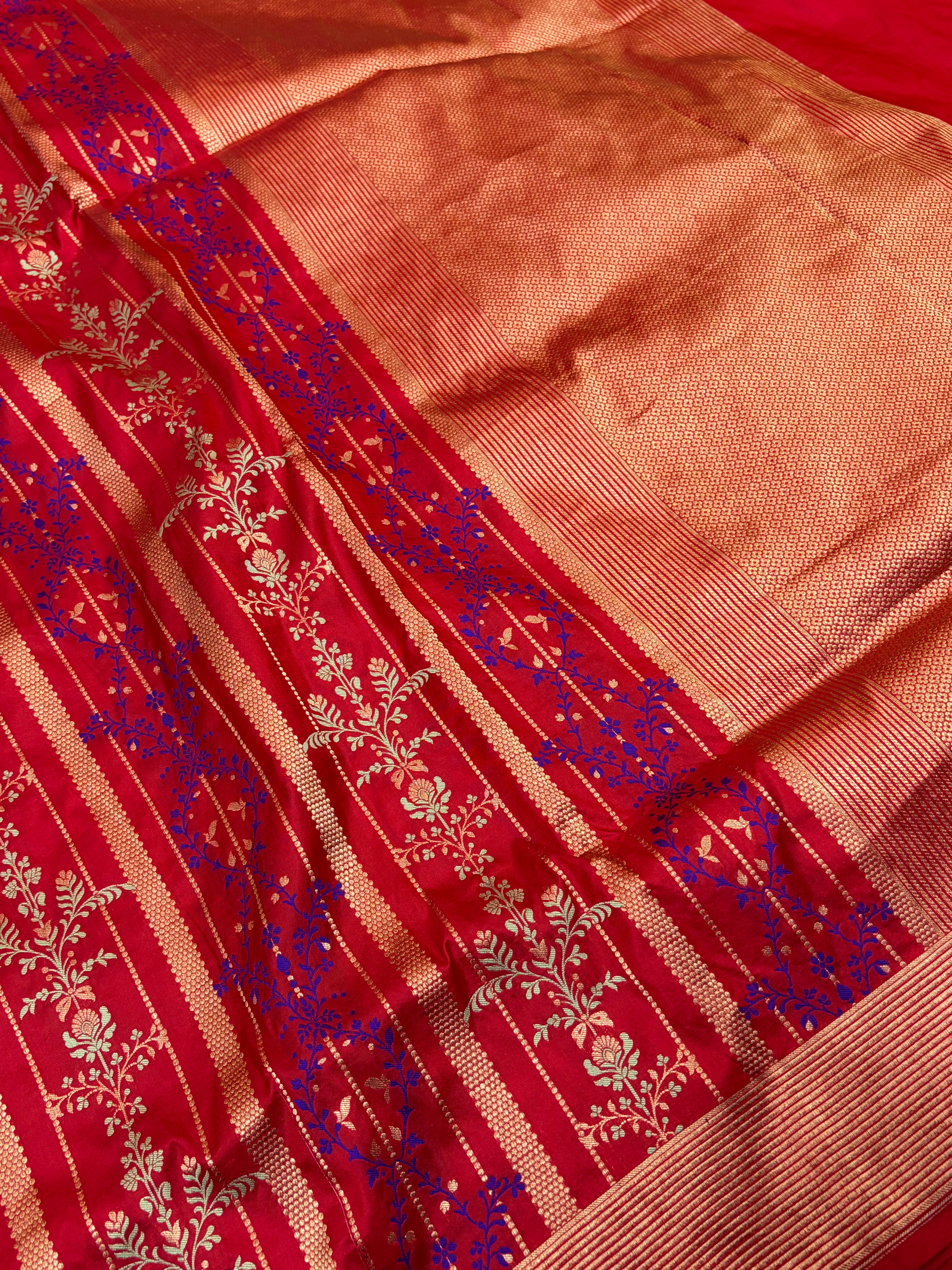 Pure brocade katan silk saree in red colour