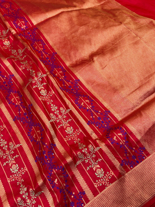 Pure brocade katan silk saree in red colour