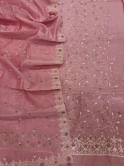 Banarasi pink soft silk suit with all over embroidery work
