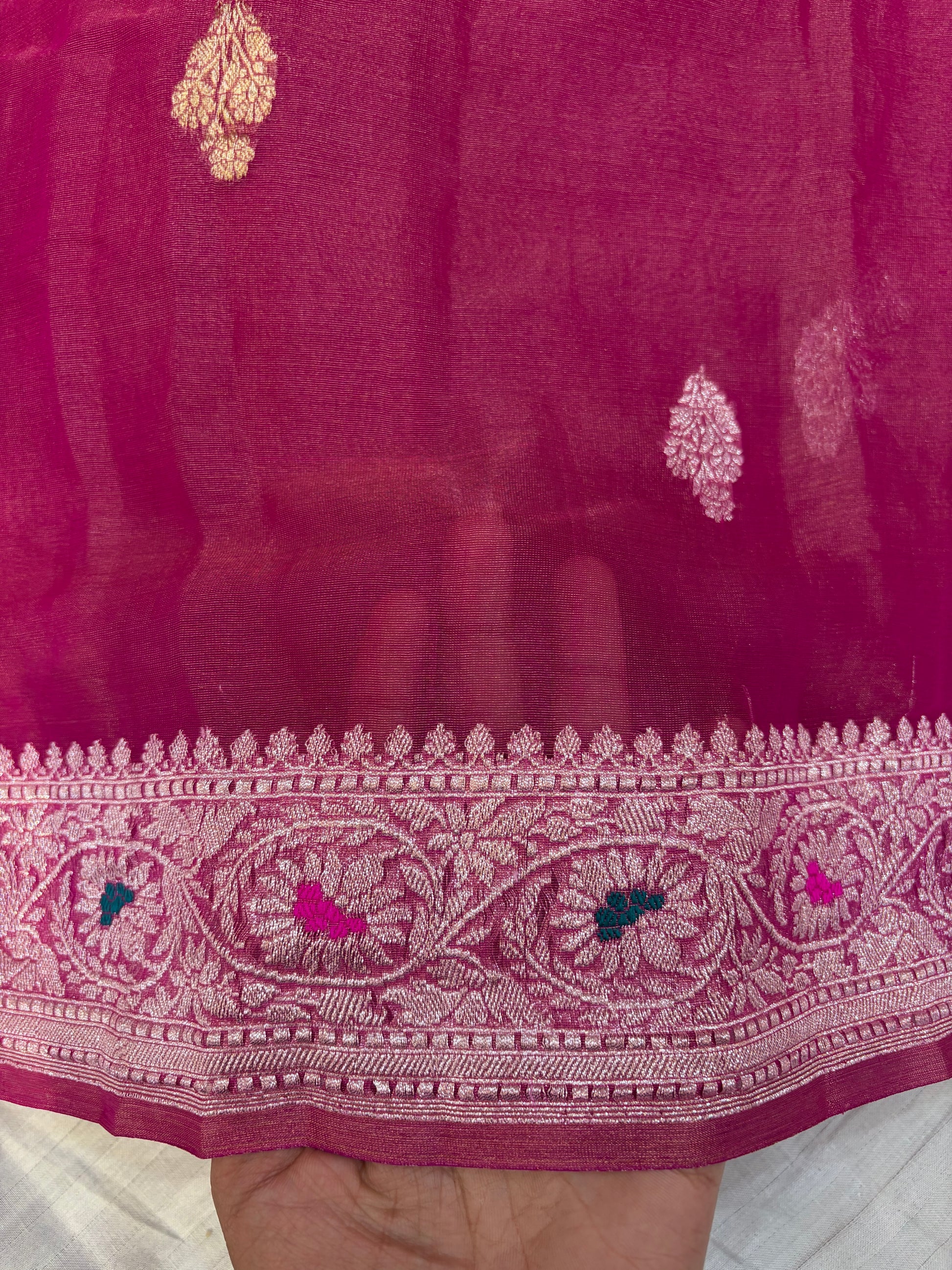 PURE KHADDI TISSUE SILK SAREE IN MEGENTA COLOUR