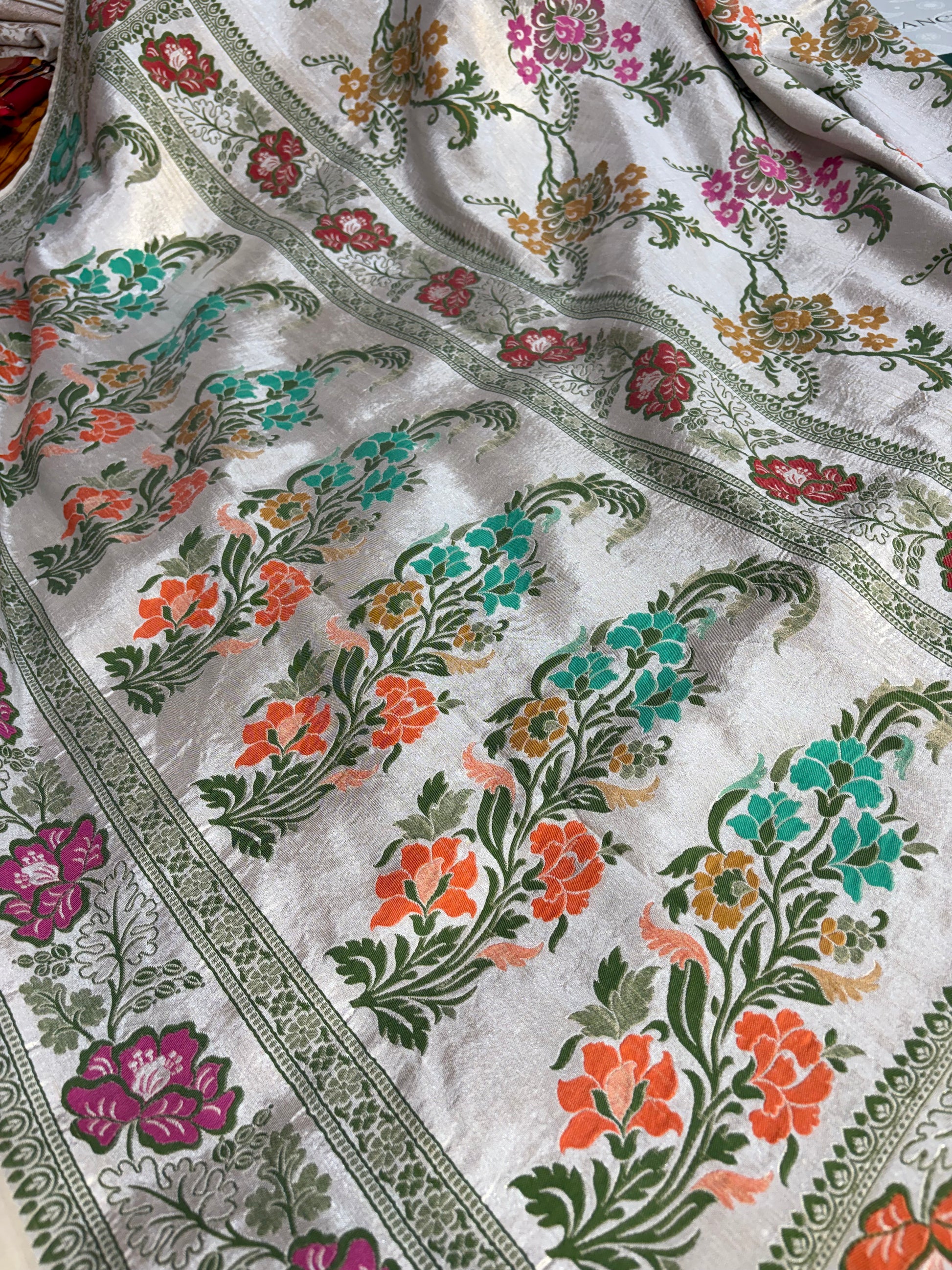Banarasi pure Tussar Georgette silk saree with multiple meenakari work