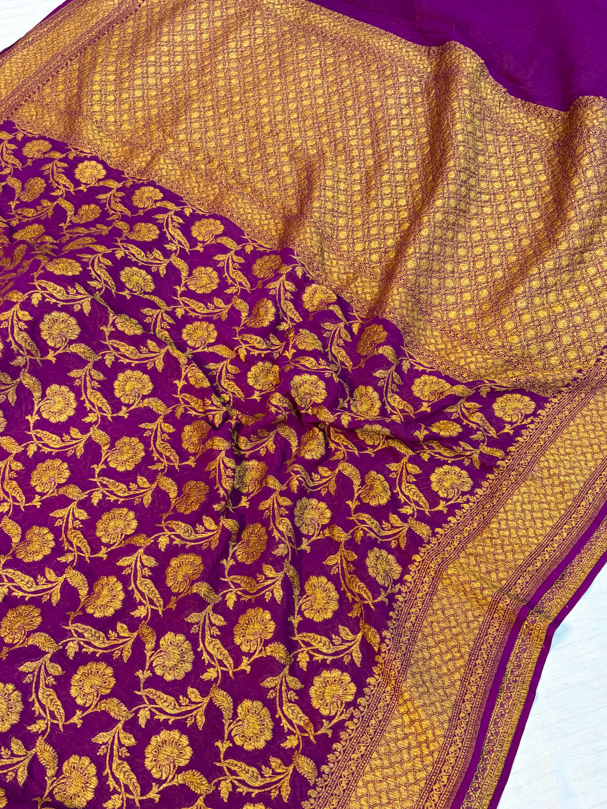 Pure georgette jaal silk saree in antique Zari work