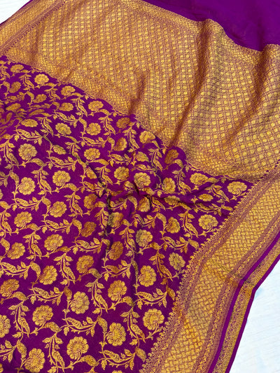 Pure georgette jaal silk saree in antique Zari work