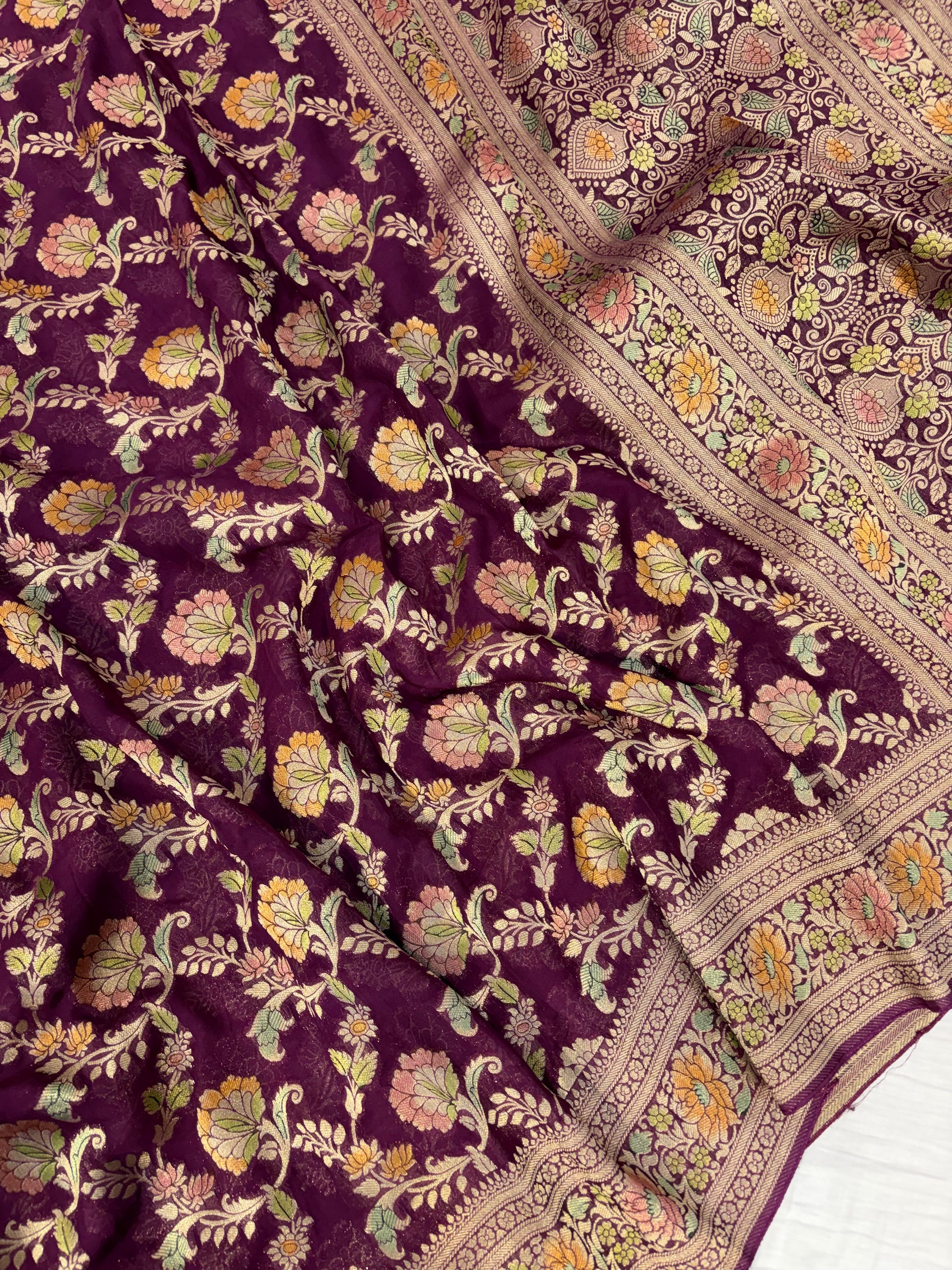 Beautiful Wine colour georgette silk saree
