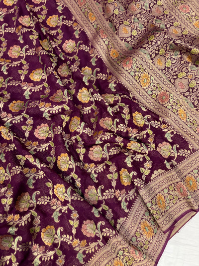Beautiful Wine colour georgette silk saree